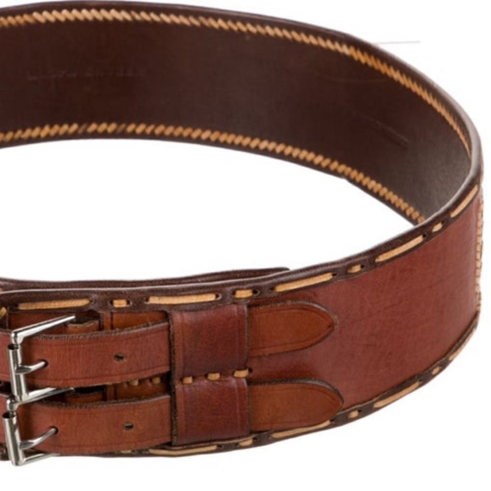 *Ralph Lauren Collection Brown Multi Double Buckle Whipstitched Western Belt - Picture 2 of 16